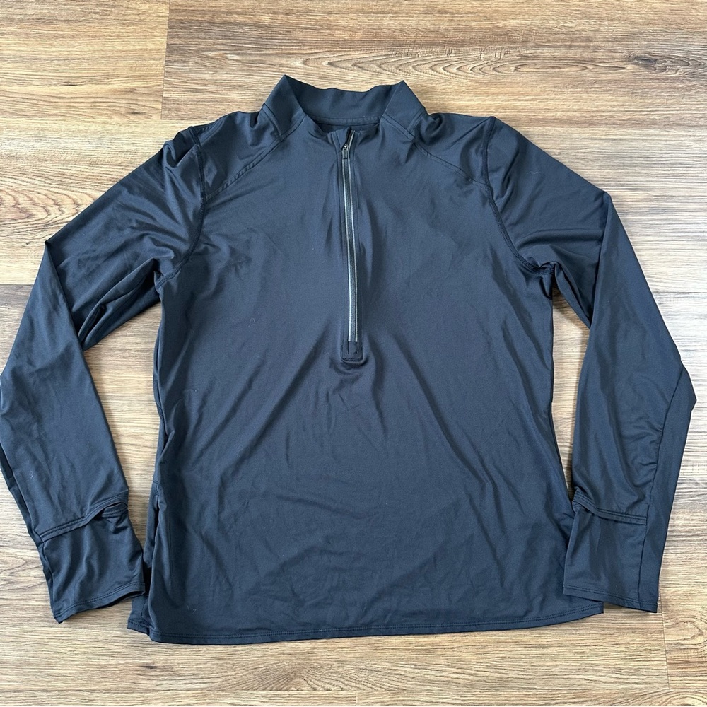 Quince Women Race Day Half-Zip Pullover Performance Running Workout Black Large